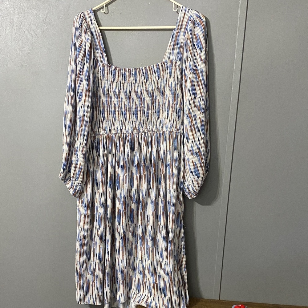 Mittoshop Blue and Brown Long Sleeve Dress
